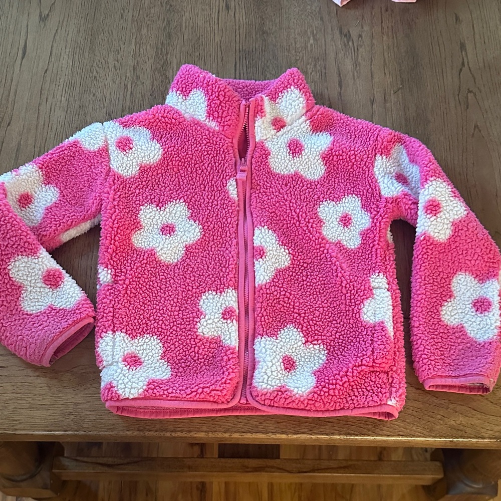 Girls 5T Pink Floral Sherpa Jacket